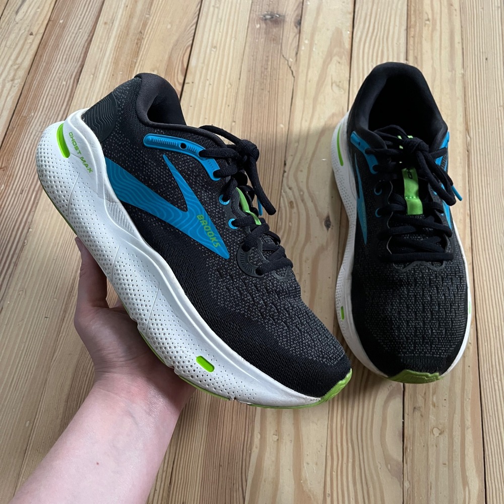 Brooks Ghost Max Mens 8 Wide 2E Black Blue Green Running Shoes Athletic sneaker
